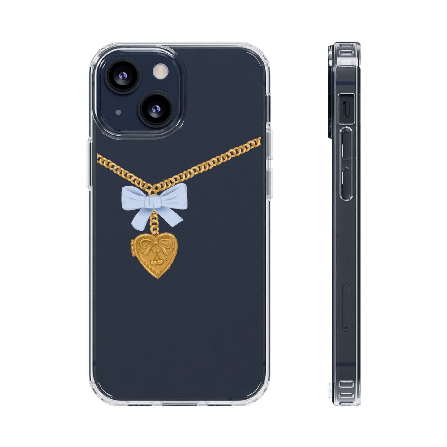 Gold heart locket clear phone case