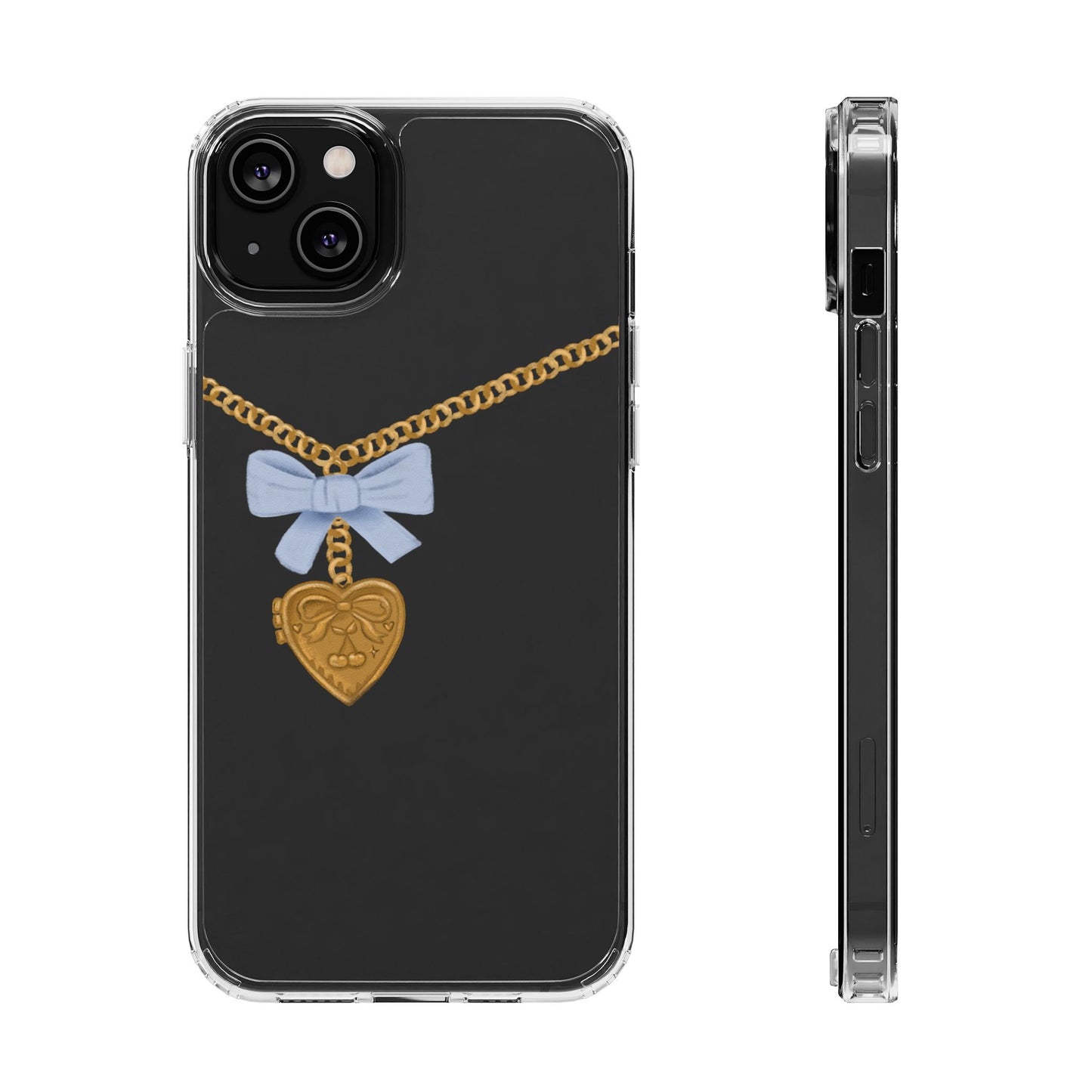 Gold heart locket clear phone case