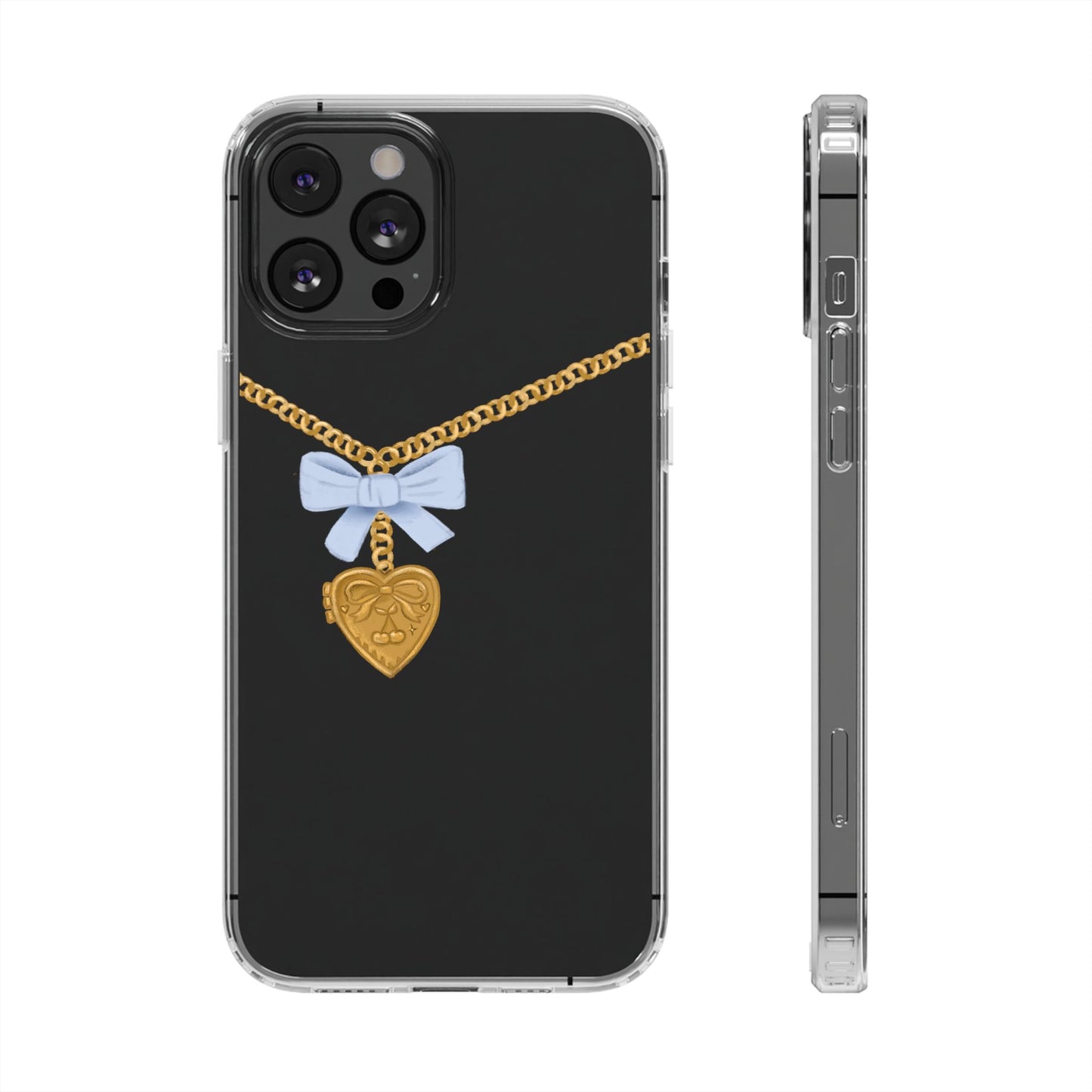 Gold heart locket clear phone case