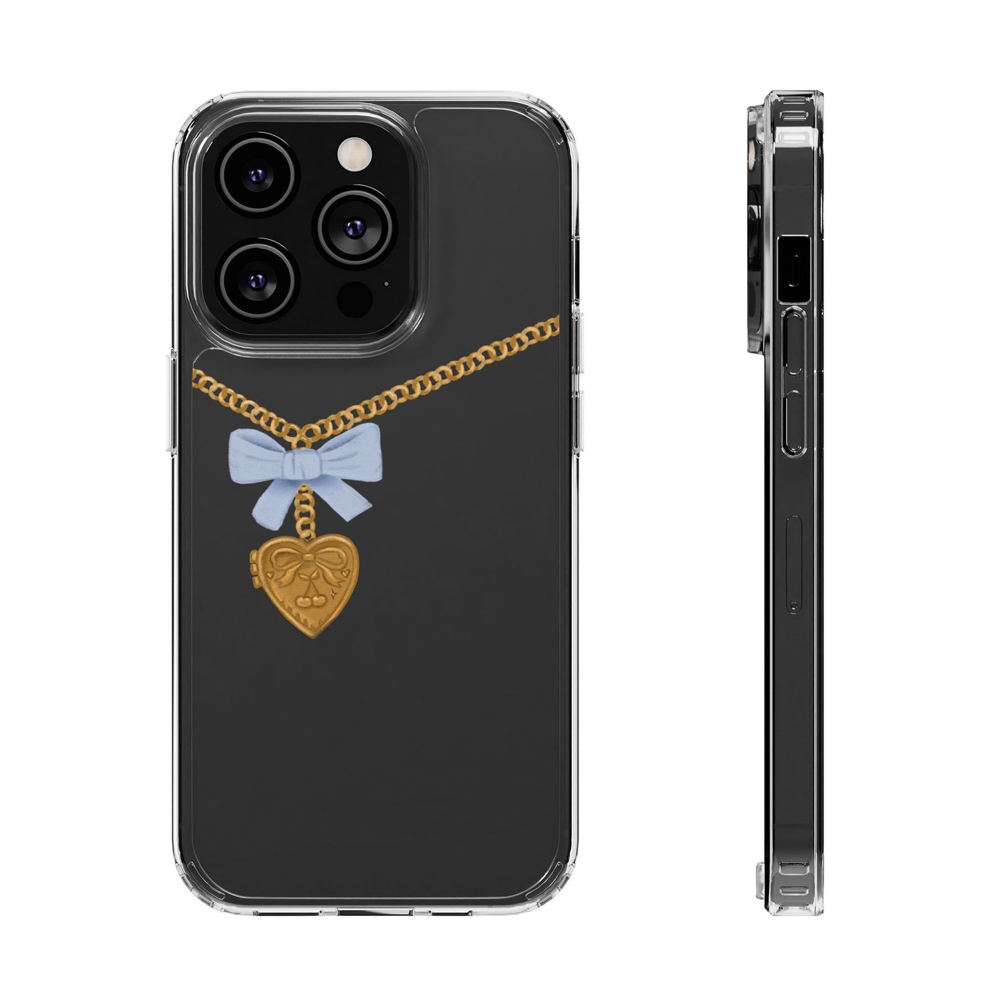 Gold heart locket clear phone case