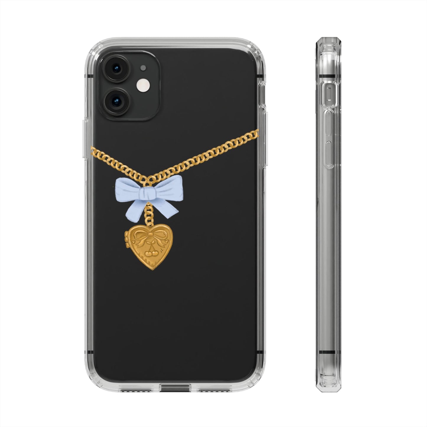 Gold heart locket clear phone case