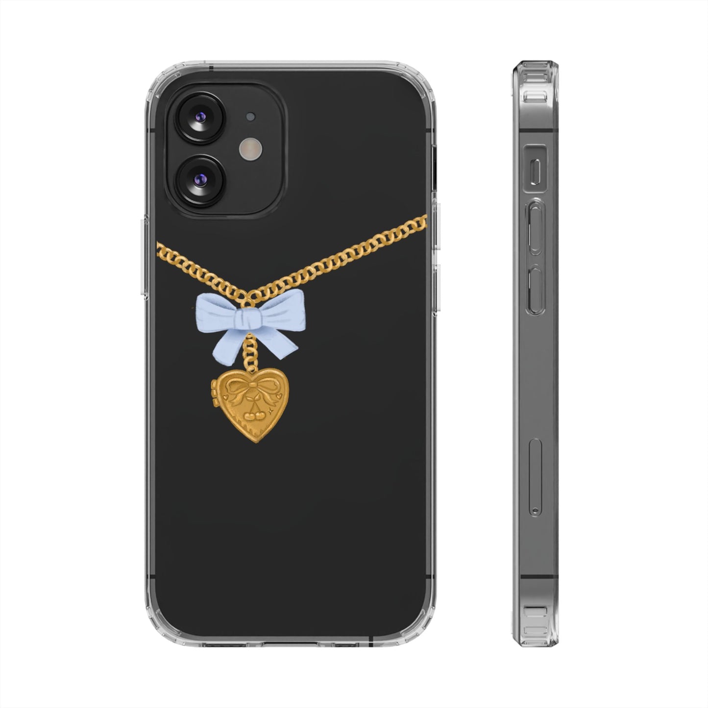 Gold heart locket clear phone case