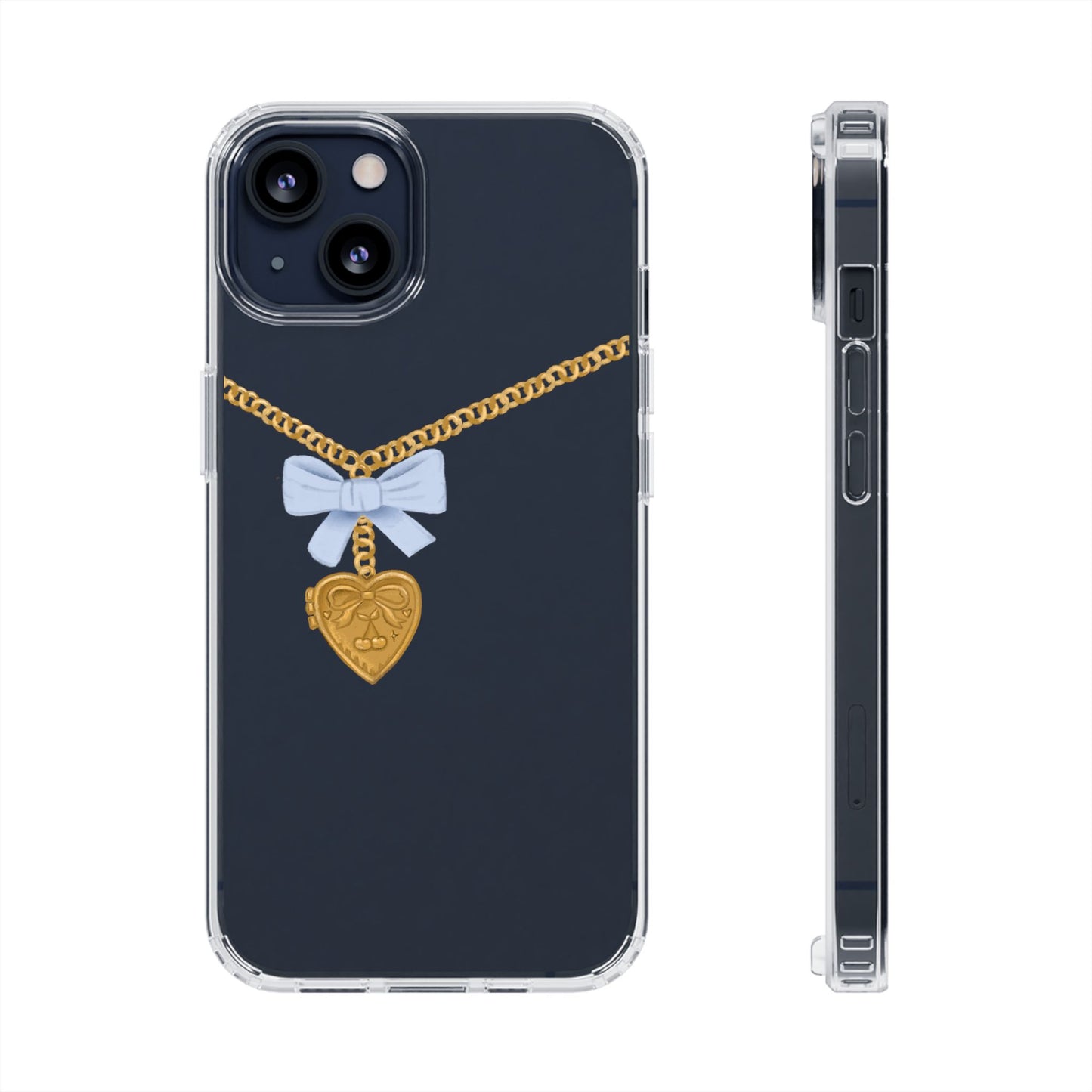 Gold heart locket clear phone case