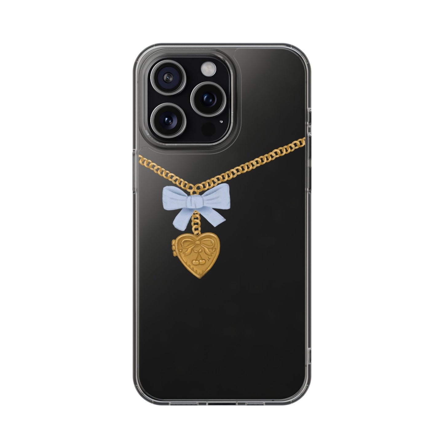 Gold heart locket clear phone case