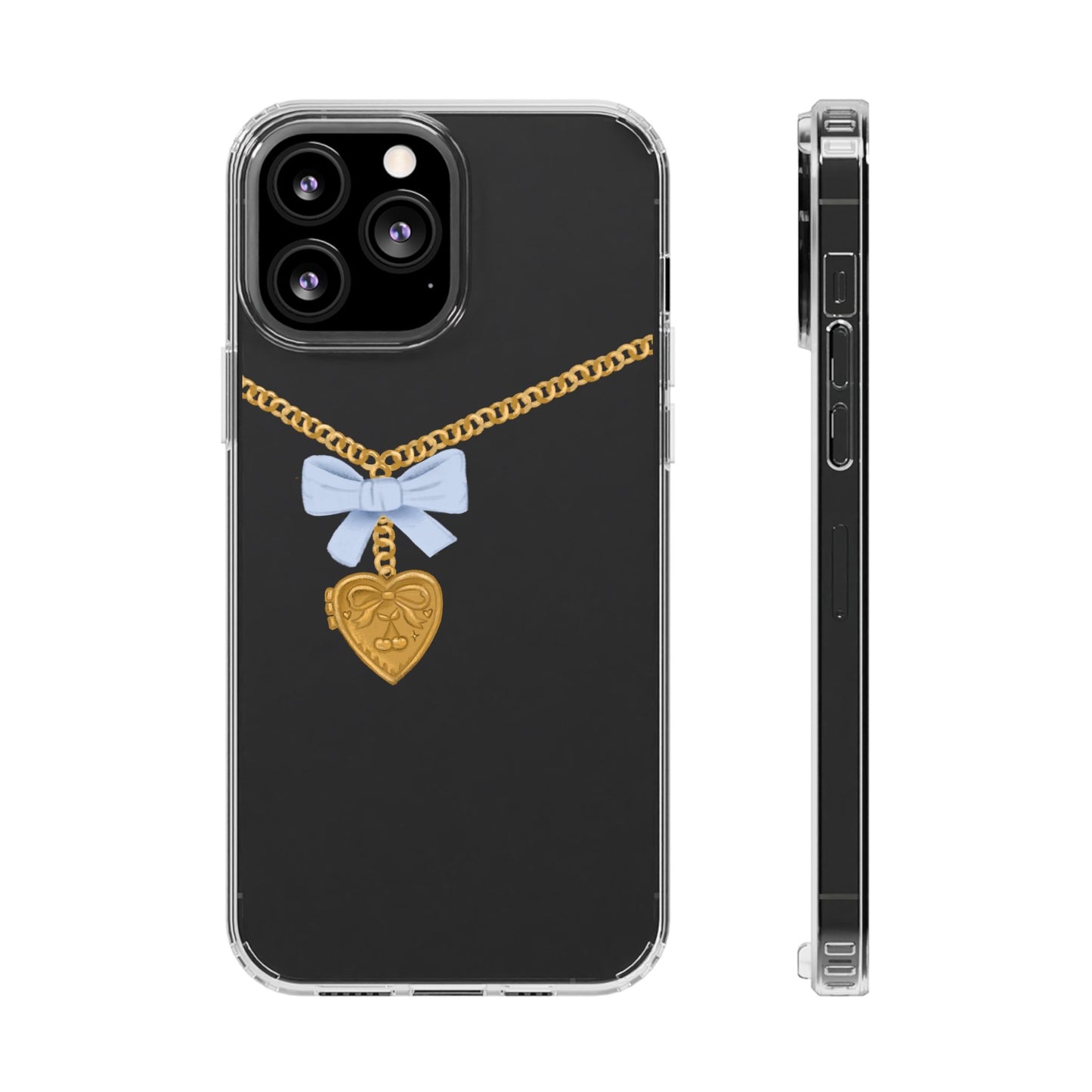 Gold heart locket clear phone case