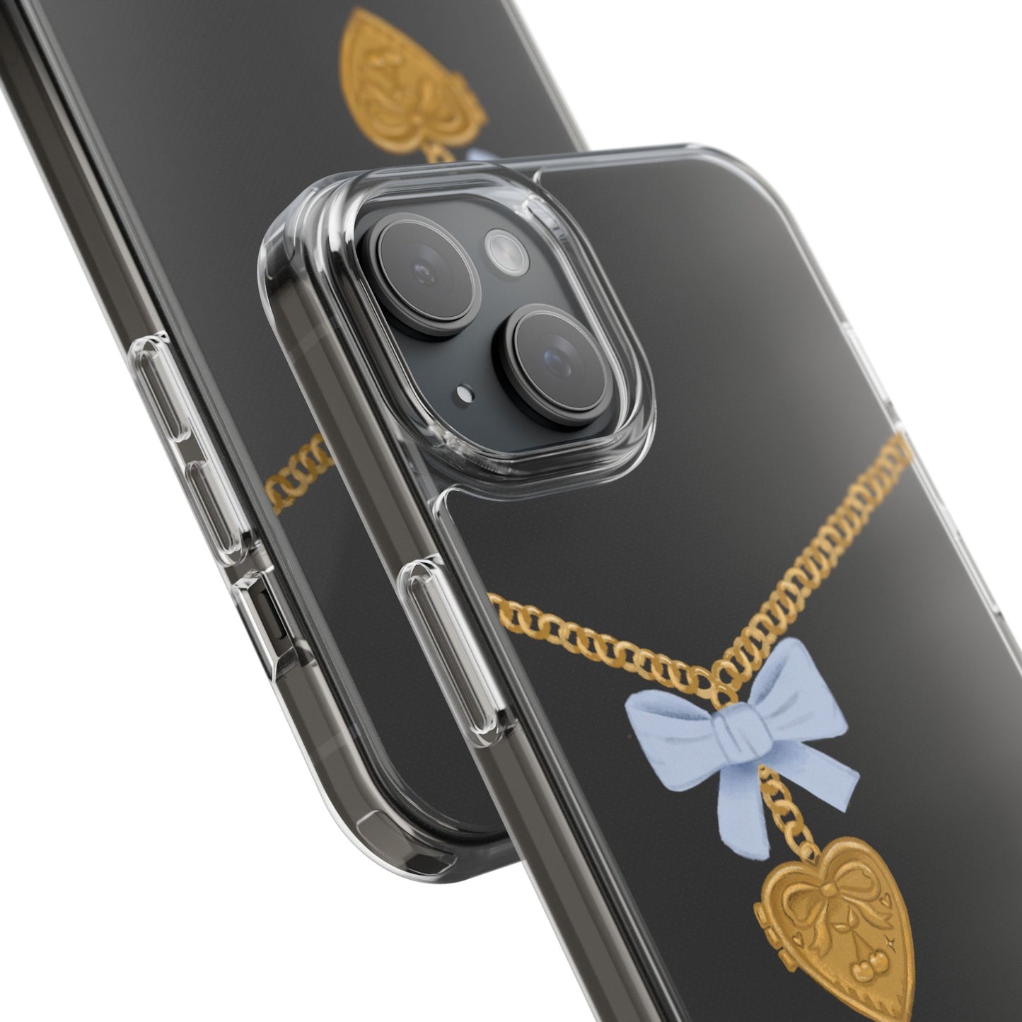 Gold heart locket clear phone case