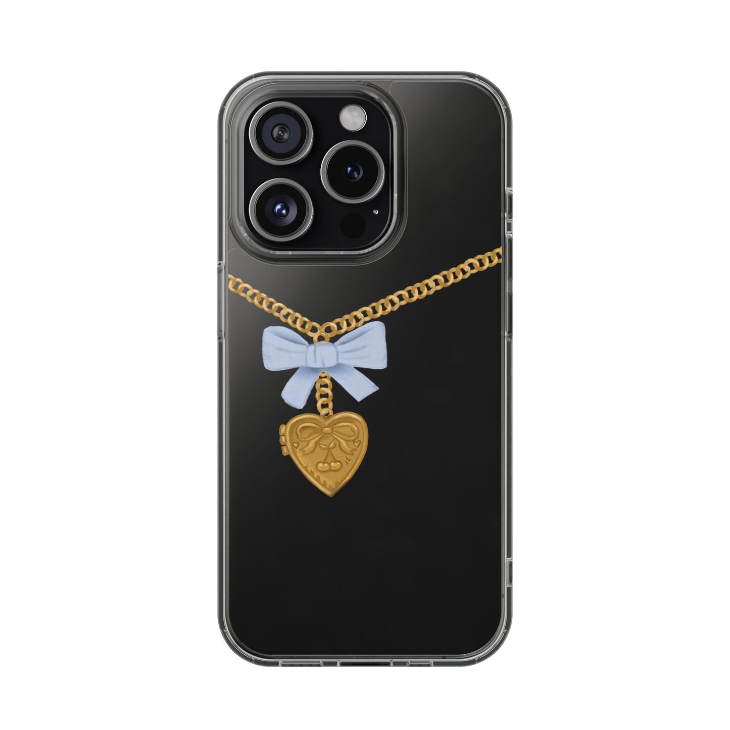 Gold heart locket clear phone case