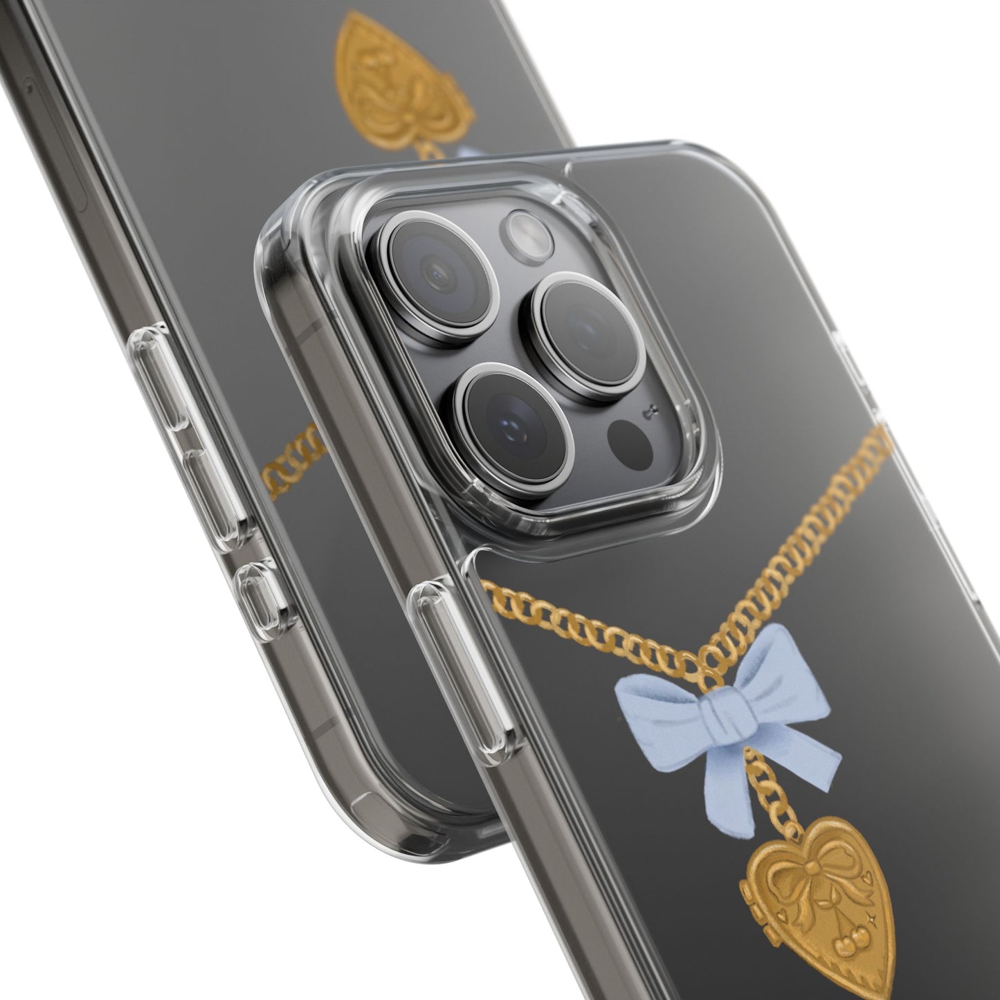 Gold heart locket clear phone case