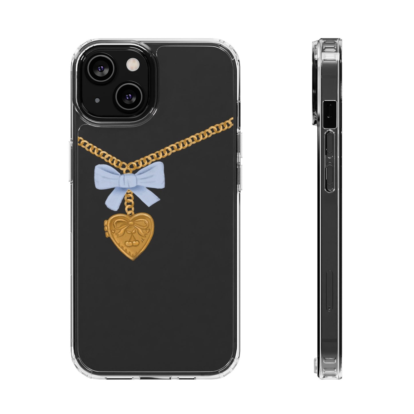 Gold heart locket clear phone case