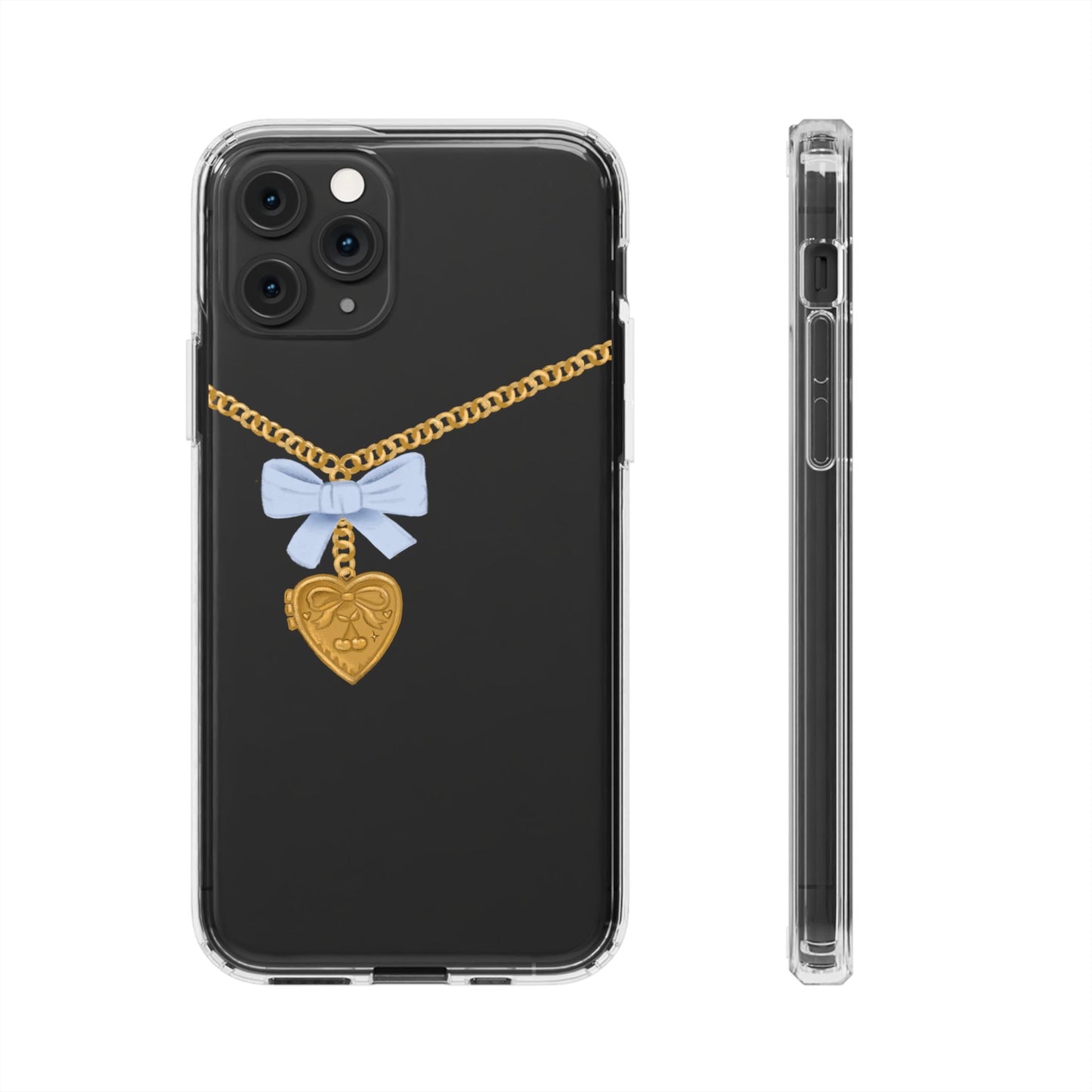 Gold heart locket clear phone case