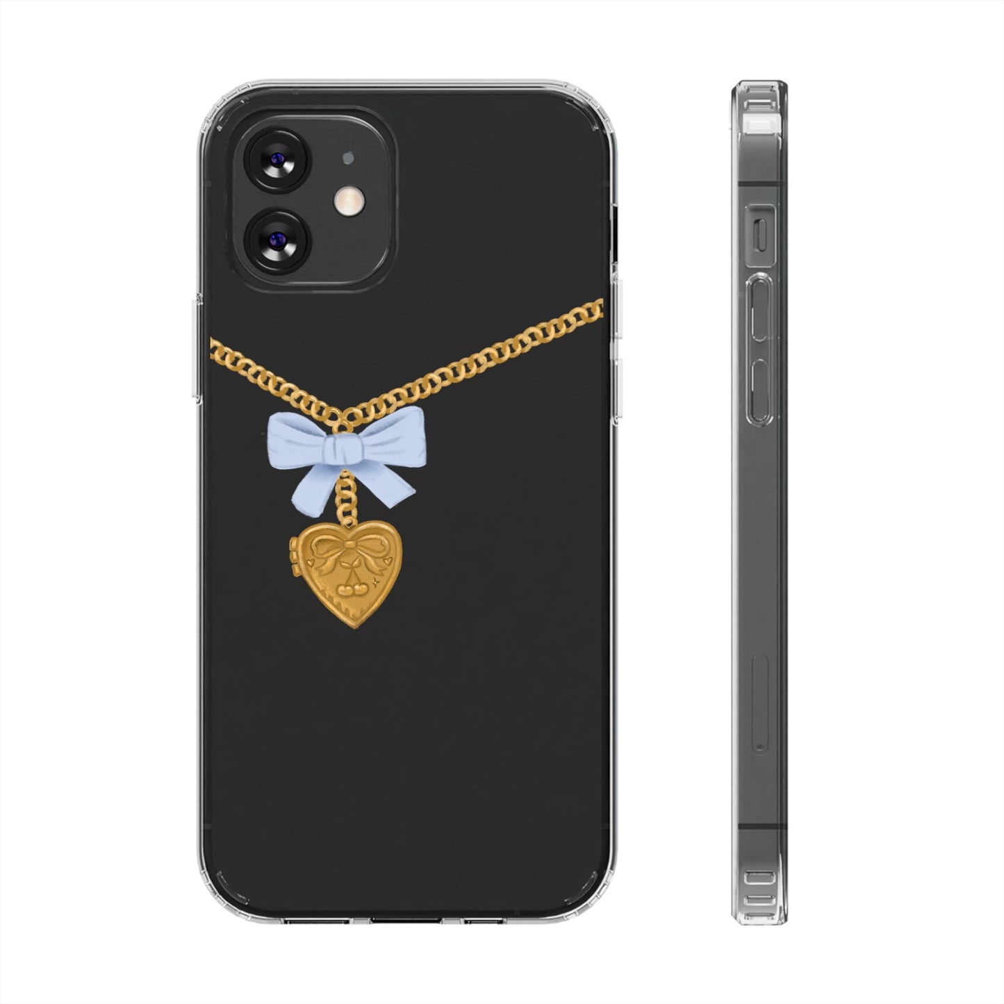 Gold heart locket clear phone case