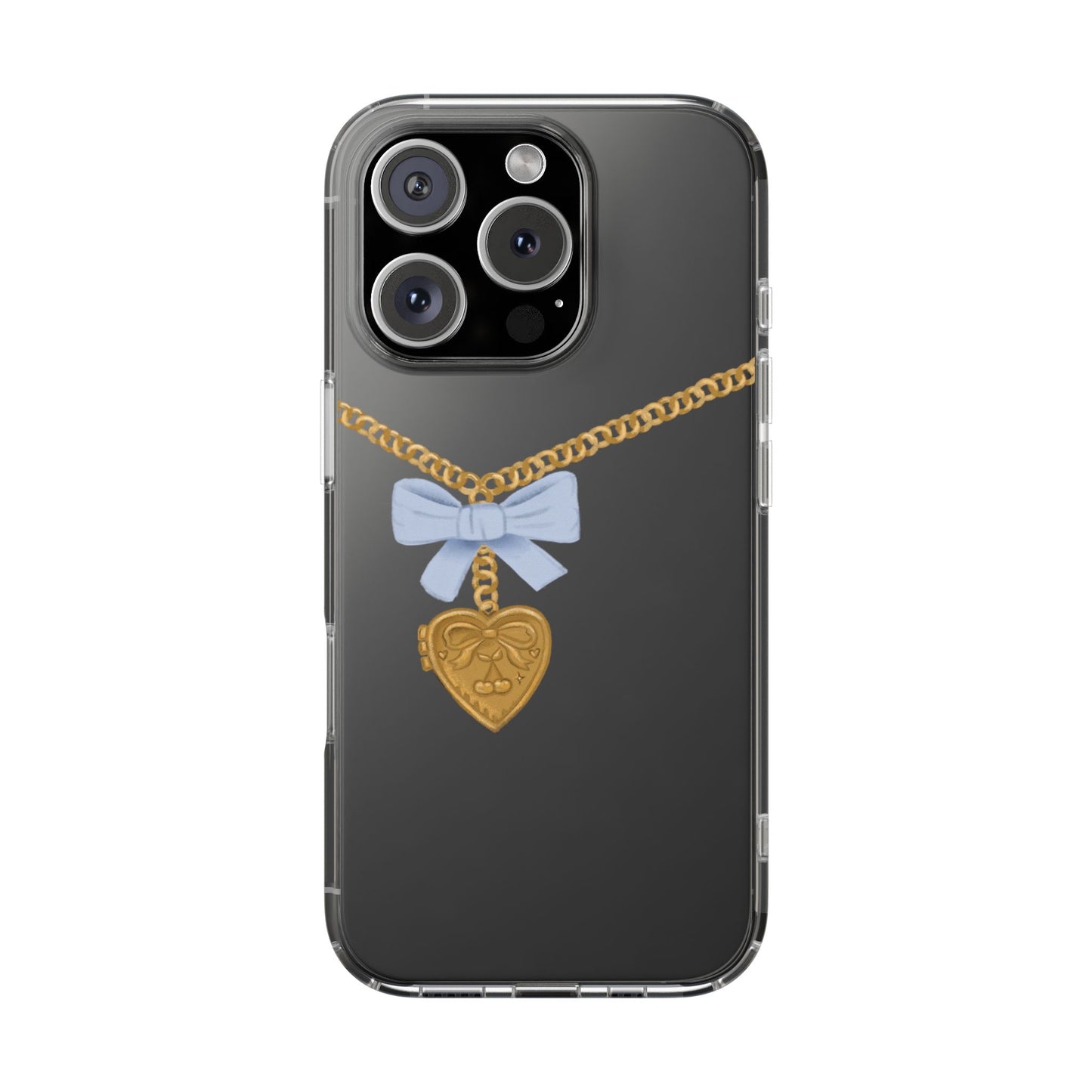 Gold heart locket clear phone case