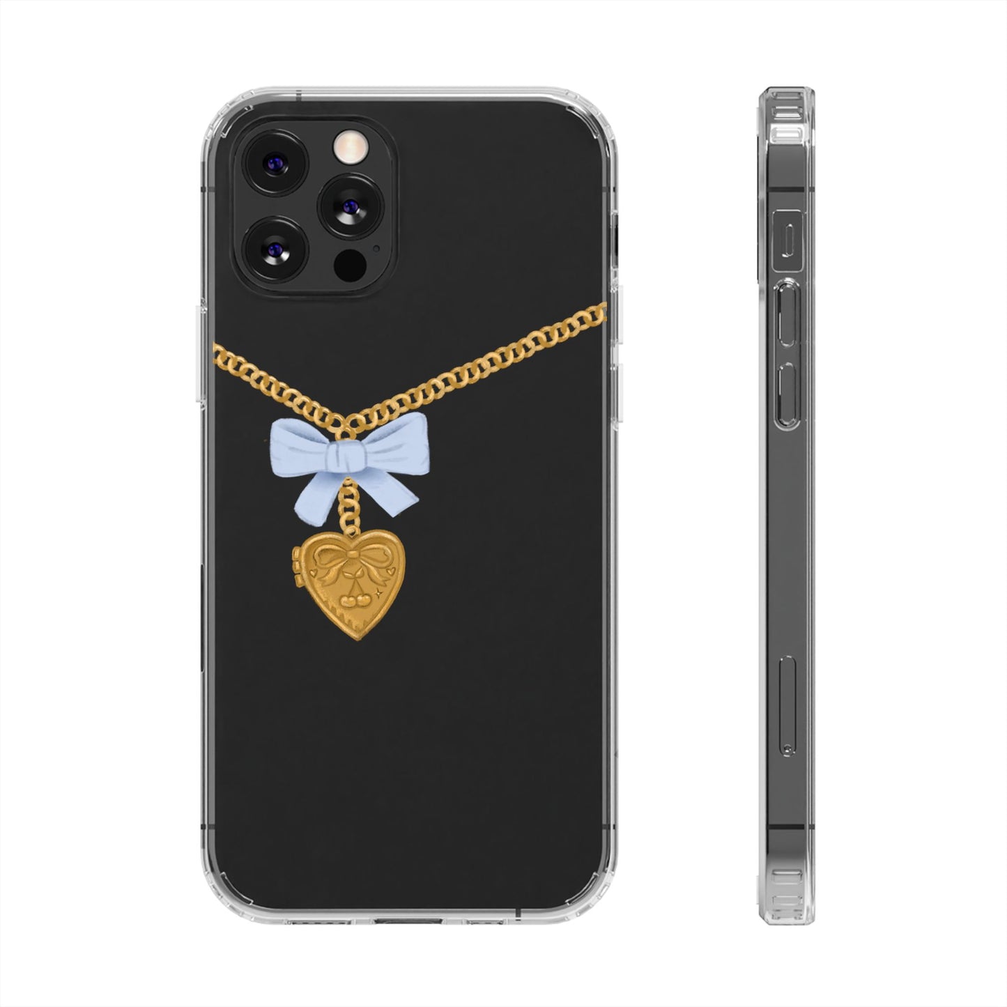 Gold heart locket clear phone case