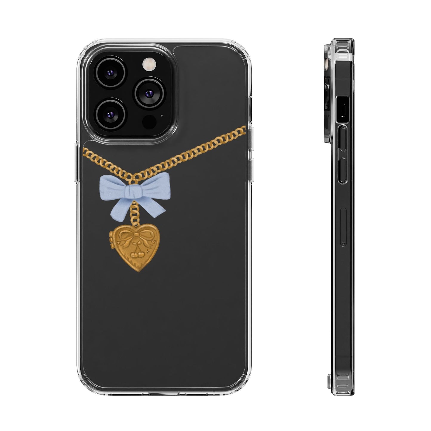 Gold heart locket clear phone case