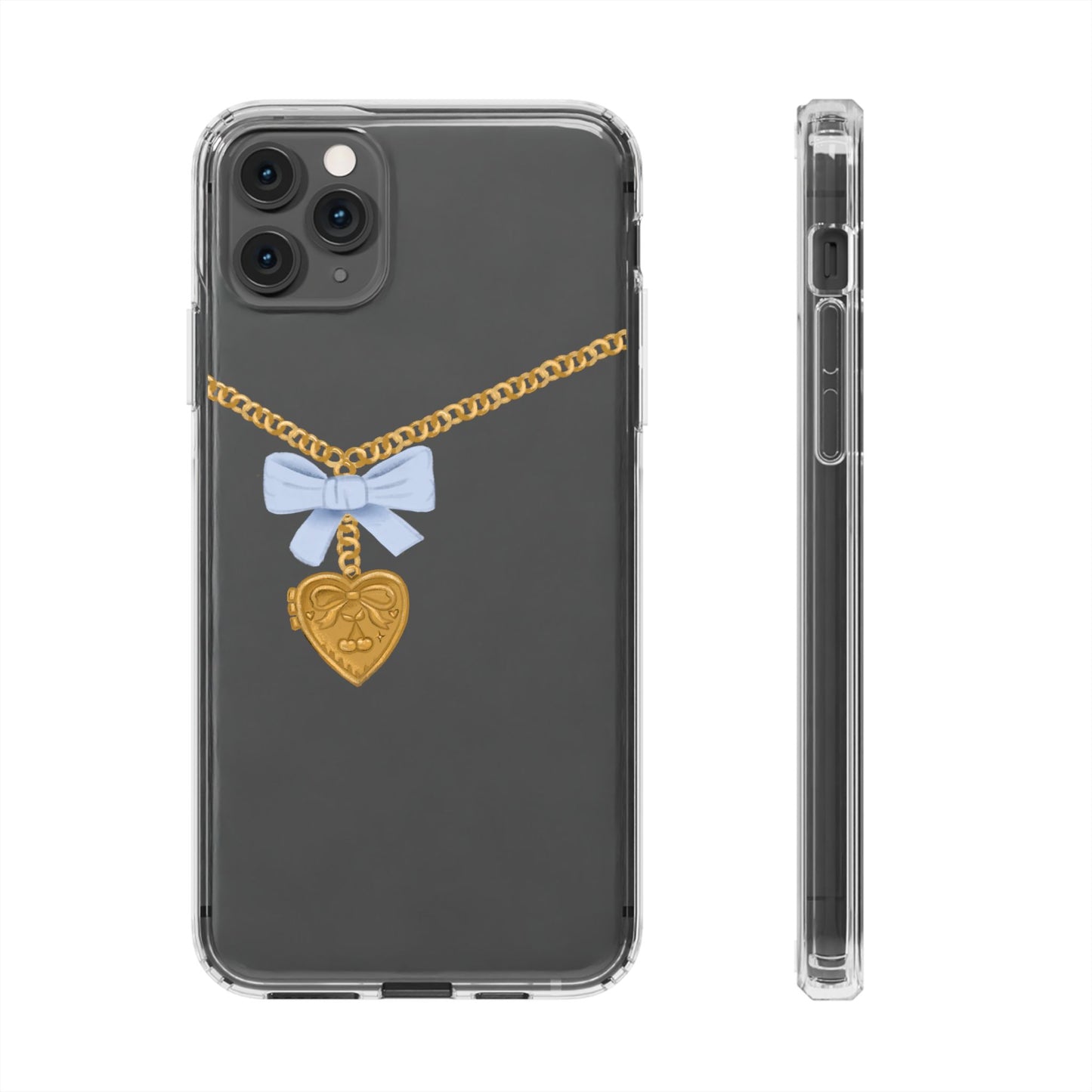 Gold heart locket clear phone case